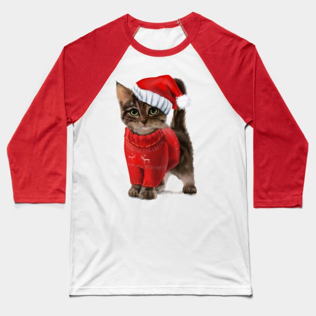 Kitten Christmas Baseball T-Shirt by stark.shop